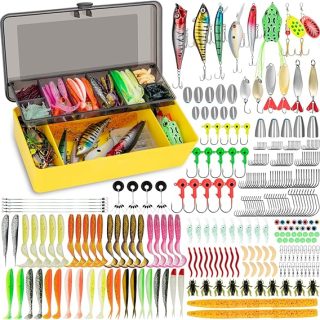 Fishing Lures, 328Pcs Fishing Tackle Box Included Crankbaits, Spoon, Hooks, Jigs, Weights and More Other Accessories, Fishing Bait Lure Gear Teasers Kit Gifts for Men Bass Freshwater